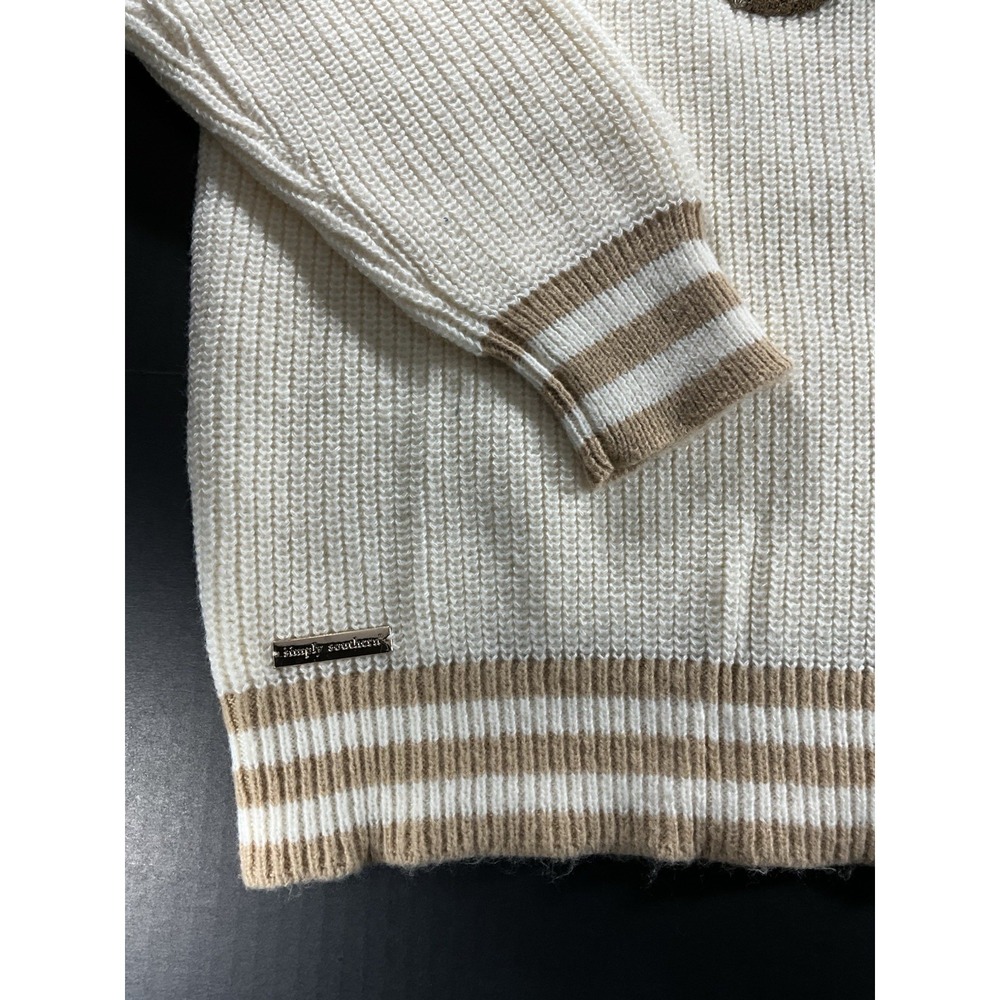 Simply Southern Cream Embroidered Bear Pink Bow Sweater Women's XL - Picture 4 of 9